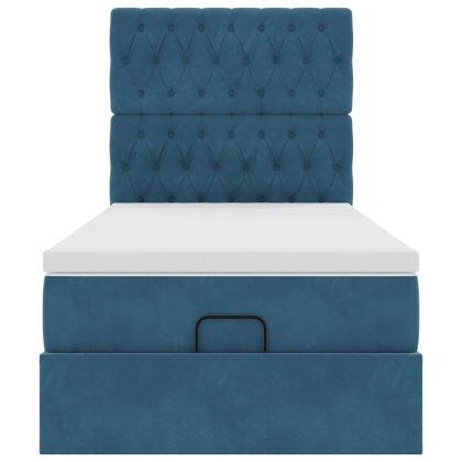 Османска легло с матраци, тъмносиньо, 80x200 см, кадифе