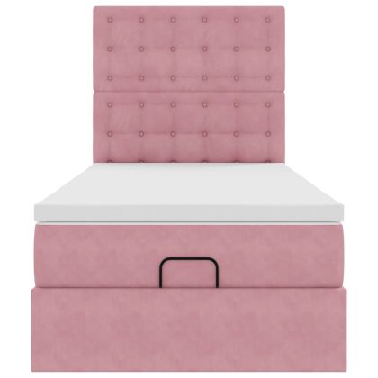 Османска легло с матраци, розово, 90x190 см, кадифе