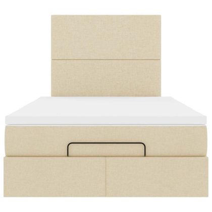 Османска легло с матрак и LED, кремаво, 120x200 см, плат