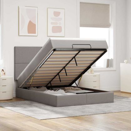 Османска легло с матрак и LED, кафяво, 140x190 см, плат