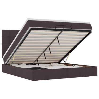 Османска легло с матрак и LED, тъмнокафяво, 200x200 см, плат