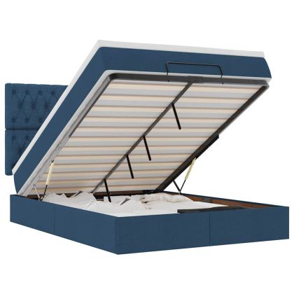 Османска легло с матрак и LED, синьо, 140x190 см, плат