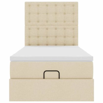 Османска легло с матрак и LED, кремаво, 80x200 см, плат