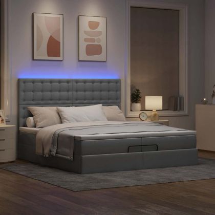 Османска легло с матрак и LED, светлосиво, 200x200 см, плат