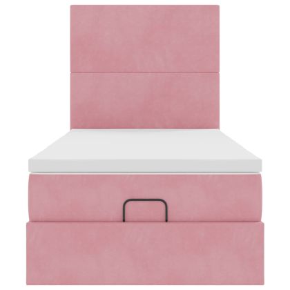 Османска легло с матраци и LED, розово, 90x190 см, кадифе