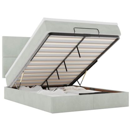 Османска легло с матраци и LED, светлосиво, 140x190 см, кадифе