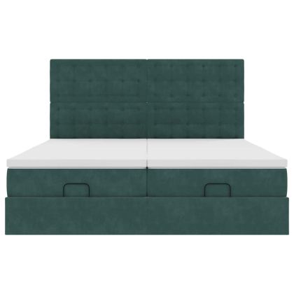 Османска легло с матраци и LED, тъмнозелено, 160x200 см, кадифе