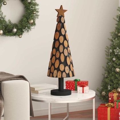 Коледно дърво с поставка Кафяво 90 cm Тиково дърво масив