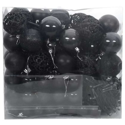 Комплект коледни топки 120 pcs Черно Пластмаса