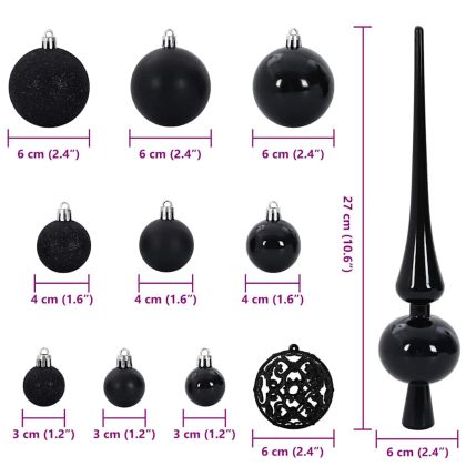 Комплект коледни топки 120 pcs Черно Пластмаса