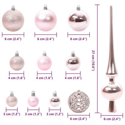 Комплект коледни топки 61 pcs Розово Пластмаса