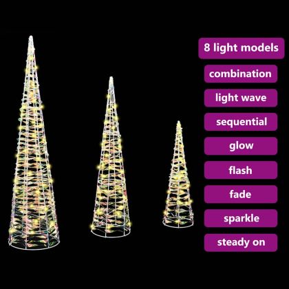 Коледно дърво 3 pcs Топло бяло 20 х 20 х 80 см PET