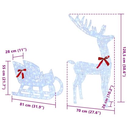 Дядо Коледа, който дърпа шейна Студено бяло 70 x 26 x 128.5 см