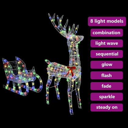 Дядо Коледа, който дърпа шейна цветно 70 x 26 x 128.5 см Акрил