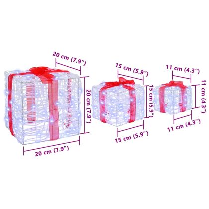 Кутия за подарък 3 pcs Студено бяло 20 x 20 x 20 см Акрил