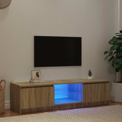 ТВ шкаф с LED осветление, опушен дъб, 140x40x36 см