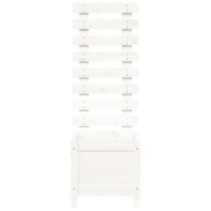 Градинска кашпа със стойка бяла 39x39,5x114 см дърво бор масив