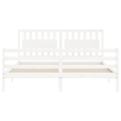 Рамка за легло с табла бяла Super King Size дърво масив