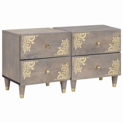 Нощен шкаф 2 pcs Сив 40 x 33 x 46 см Солидно мангово дърво