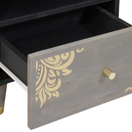 Нощен шкаф 2 pcs Сив 40 x 33 x 46 см Солидно мангово дърво