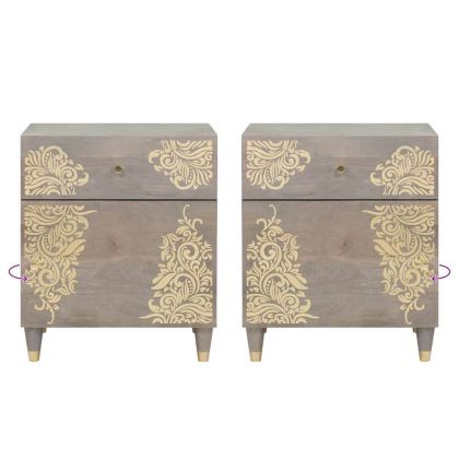 Нощно шкафче с врата Сив 50 x 33 x 60 см Солидно мангово дърво