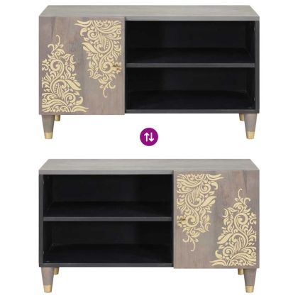 ТВ шкаф с рафт Сив 80 x 33 x 46 см Солидно мангово дърво