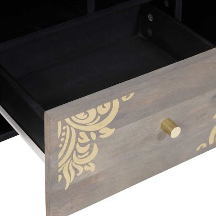 ТВ шкаф с чекмедже Сив 100 x 33 x 46 см Солидно мангово дърво