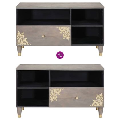 ТВ шкаф с чекмедже Сив 80 x 33 x 46 см Солидно мангово дърво