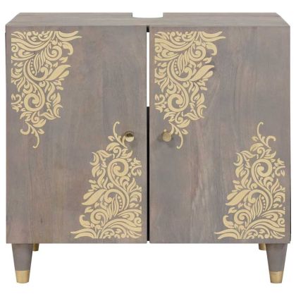 Шкаф за мивка с врата Сив 62 x 33 x 58 см Солидно мангово дърво