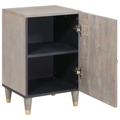 Шкаф за баня с врата Сив 38 x 33 x 58 см Солидно мангово дърво