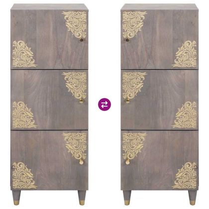 Висок шкаф Сив и златен 40 x 33 x 110 см Солидно мангово дърво