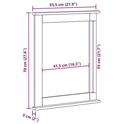 Огледало VIGO Меденокафяво 55.5 x 5 x 70 см Борово дърво масив