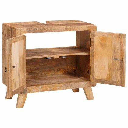 Шкаф за баня Кафяво Солидно мангово дърво и инженерно дърво