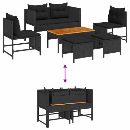 Градински Софа Комплект 6 pcs Черно полиратан