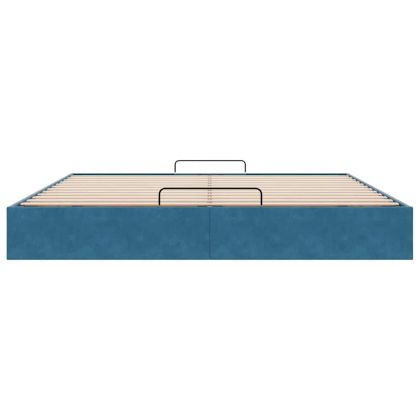 Рамка за легло с османи без матрак Тъмно синьо 200x200cm Кадифе