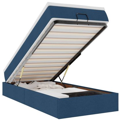 Османска легло с матрак, синьо, 80x200 см, плат