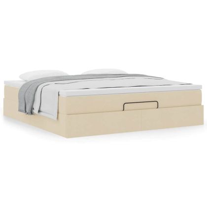 Османска легло с матрак, кремаво, 180x200 см, плат