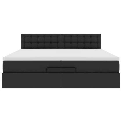 Османска легло с матраци, черно, 200x200 см, изкуствена кожа