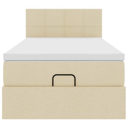 Османска легло с матрак, кремаво, 90x190 см, плат