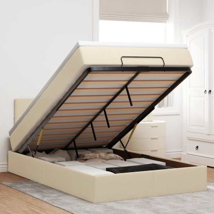 Османска легло с матрак, кремаво, 120x190 см, плат