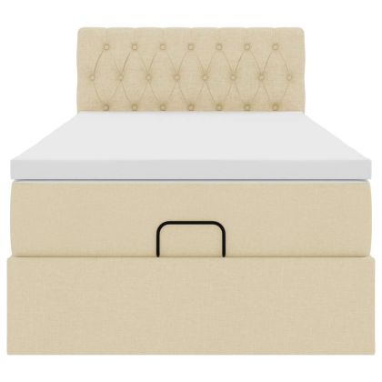 Османска легло с матрак, кремаво, 90x190 см, плат