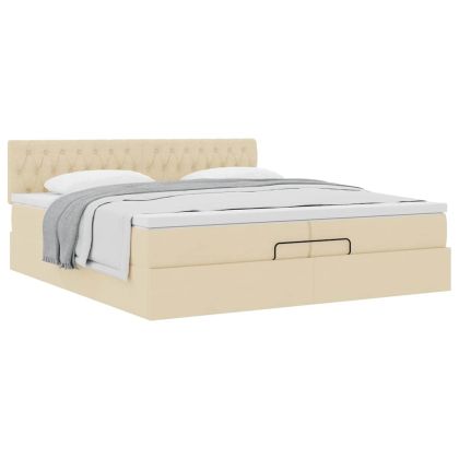 Османска легло с матрак, кремава, 200x200 см, плат