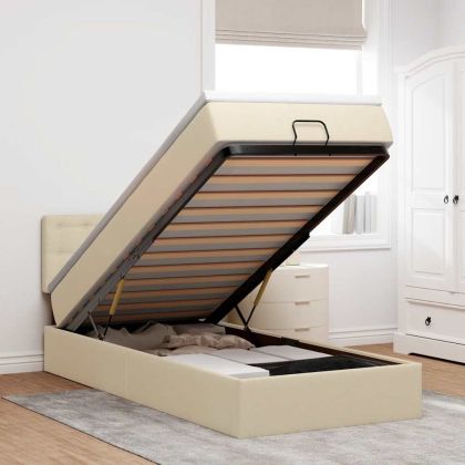 Османска легло с матрак, кремаво, 90x190 см, плат