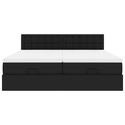 Османска легло с матраци, черно, 160x200 см, изкуствена кожа