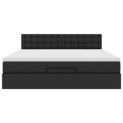Османска легло с матраци&LED, черно, 180x200см, изкуствена кожа