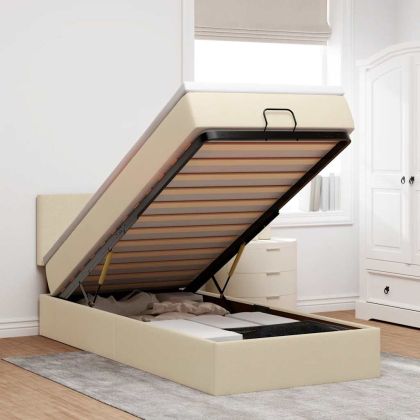 Османска легло с матрак и LED, кремаво, 90x190 см, плат