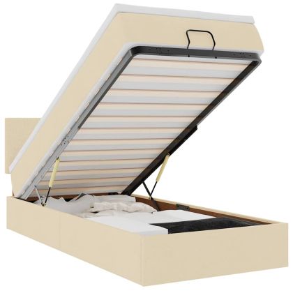 Османска легло с матрак и LED, кремаво, 90x190 см, плат