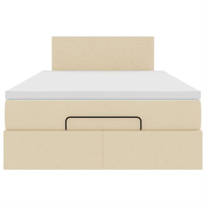 Османска легло с матрак и LED, кремаво, 120x190 см, плат