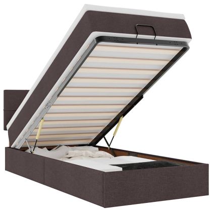 Османска легло с матрак и LED, тъмнокафяво, 80x200 см, плат