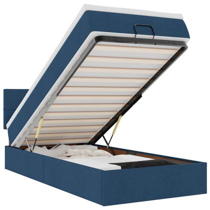 Османска легло с матрак и LED, синьо, 80x200 см, плат